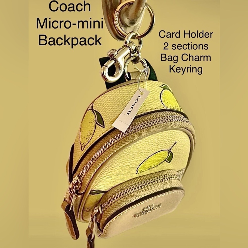 Coach CardHolder/KeyChain/BagCharm ADORABLE Lemon Micro-Mini Backpack NWT - Picture 6 of 15
